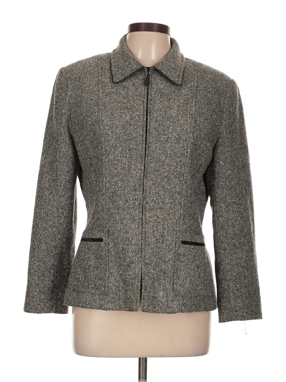 Kasper Heather Gray Zip-Front Wool Blend Jacket